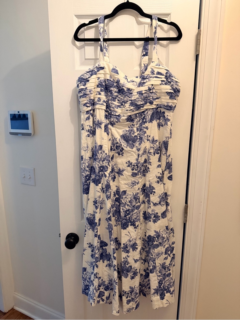 Abercrombie & Fitch White Midi Dress with Blue Floral Print